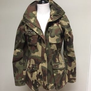 BCBGeneration Women's Camo Rhinestone Studded Faux Fur Lined Jacket Coat…